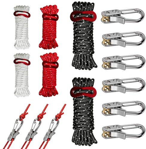 Nylon Rope Rollers 6 Pack, Tension Rope Ratchet Tightening Tool for Securing Tent Items, Cotton Rapid Ropes for Camping Accessories