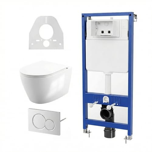 Garvee Vorwandelement WC Komplettset – Höhenverstellbares Hänge-WC mit D-Form Sitz & Absenkautomatik, Unterputz-Spülkasten, Schallschutz, Wassersparend (3/6L), leise, 500kg belastbar,