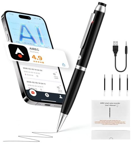 Penna Registratore Vocale 64GB, Mini Registratore Vocale Spia con AI, Traduzione 60+ Lingue, Registrazione Audio da 10 Ore, Microspia Audio Cimice a Distanza HD, per Riunioni, Lezioni, Interviste