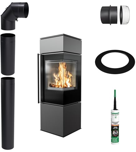 Freistehender Kaminofen KRATKI REN S/P 7kW Ø150 Schwarz mit Montageset