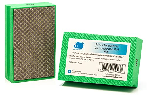 Glass Polish PRO Diamant-Handschleifblock Körnung 60 zum Glätten, Abschleifen, Kantenbearbeiten und Polieren von Glas, Fliesen, Keramik, Marmor, Beton und Metall - 95 x 55 mm