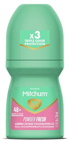 Mitchum Women’s Antiperspirant Deodorant, Roll-On Applicator, Powder Fresh Scent, 48HR Sweat & Odor Protection, Quick-Drying, Dermatologist Tested, 1.7 oz