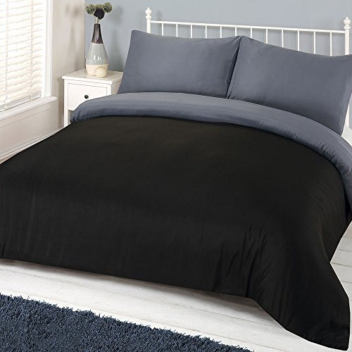 Brentfords Single Duvet Cover Set, Ultra Soft Warm Luxurious Plain Dyed Reversible Quilt Duvet Cover Microfibre Single Bedding Set with Pillowcase, Black/Grey