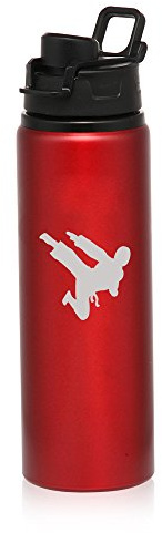 25 oz Aluminum Sports Water Travel Bottle Ninja Karate (Red)