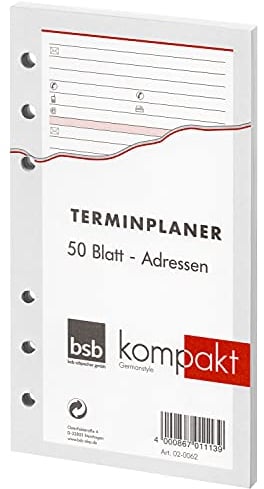 BSB Ersatzeinlage Adressen - ca. A6-50 Blatt - für Terminplaner Kompakt - 02-0062