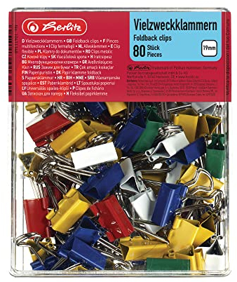 Herlitz 10411148 Vielzweckklammern Box, 19mm, 80 Stück, farbig