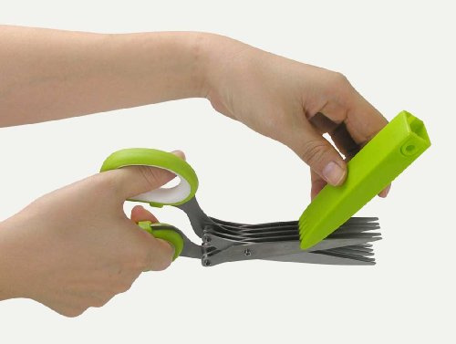 NewlineNY Edelstahl-10-blade Kräuterschere mit Klingen, Schutzabdeckung, cleaner