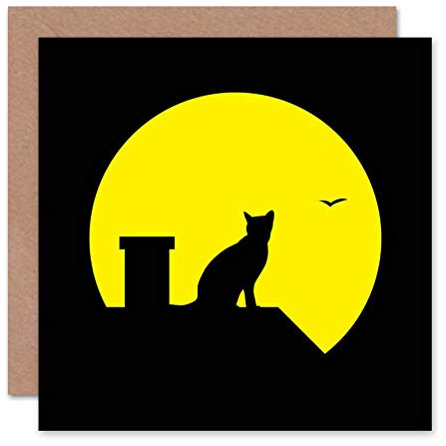 Wee Blue Coo Monddach-Silhouette-Abbildung Karte mit Katzenmotiv Geburtstagskarte
