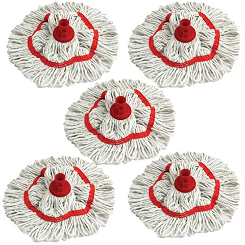 Colour Coded Mop Head Hygienic Cleaning Looped Pure Yarn Cotton Mop Socket 350mm RED x 5