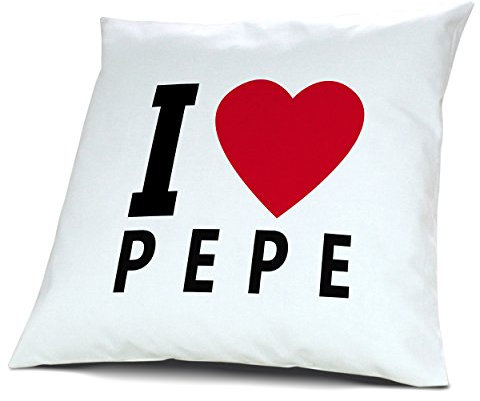 Kopfkissen Pepe, Kissen mit Füllung I Love Pepe, 40 cm, 100% Baumwolle, Kuschelkissen, Liebeskissen, Namenskissen, Geschenkidee