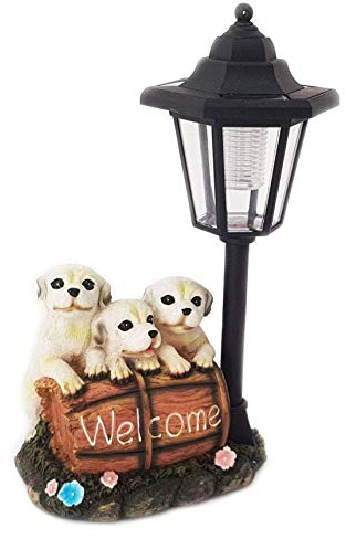Wichtelstube-Kollektion Hundewelpen Hund mit Laterne 31cm Solar Hunde Deko Figur Garten