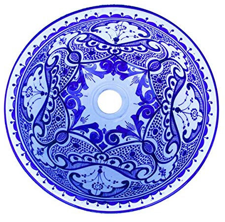 Saharashop Orientalisches Keramik Waschbecken Safi Blau Groß