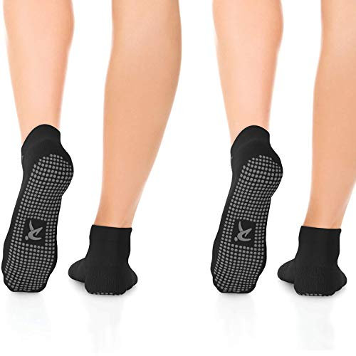 Rymora Non Slip Anti Skid Grip Socks (2 Pairs: Black) (Medium: UK 6.5-8.5 / EU 40-43) [M]