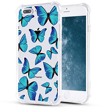 LuGeKe Blue Butterfly Clear Cover for iPhone 8 Plus, 5.5 Cute Butterfly Case Shockproof Bumper Cover for Apple iPhone 7 Plus/8 Plus with Design, Cute Personalized Phone Cases
