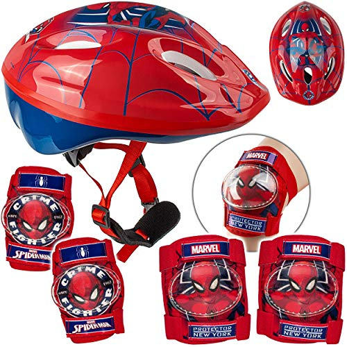 alles-meine.de GmbH 5 TLG. Set: - Sicherheitsset - Kinderhelm/Fahrradhelm - Spider-Man - Gr. 52-56 - Circa 3 bis 15 Jahre - Größen verstellbar/mitwachsend - TÜV geprüft - H..