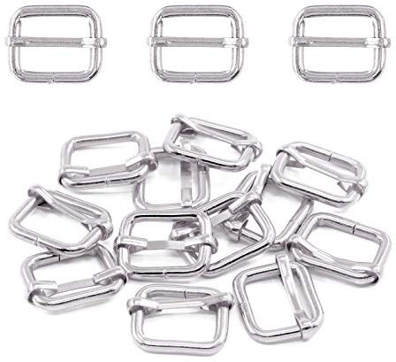 Swpeet 60Pcs 1/2 Inch - 13mm Sliver Metal Rings Metal Rectangle Adjuster Triglides Slides Buckle, Roller Pin Buckles Slider Strap Adjuster Keychains for Belt Bags DIY Accessories (Sliver, 1/2 Inch)