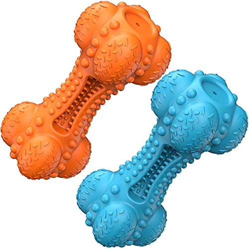 2 Pack Hunde Kauspielzeug für Aggressive Kauer Großer Rassen, Unzerstörbar Quietschend Robuster Gummiknochen Hundspielzeug mit Zahnbürste für Große Mittelgroße Hunde Reinigung der Zähne Pflege