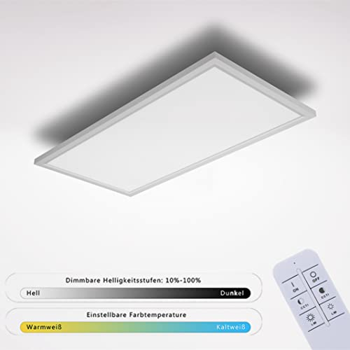 IMPTS LED Panel Deckenleuchte 60x30cm Dimmbar LED Deckenlampe flach mit Fernbedienung 3000K-6500K Warmweiß Naturweiß Kaltweiß 30W LED Lampe für Büro Schlafzimmer Esszimmer Flur Hotel