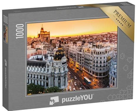 puzzleYOU: Puzzle 1000 Teile „Beeindruckende Panoramaaufnahme der Gran Via, Madrid, Spanien“ – aus der Puzzle-Kollektion Madrid