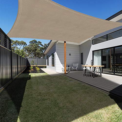 Tenda Da Sole Impermeabile 6x7m Cachi Tenda Da Sole Rettangolare Con Corde 98% Protezione UV Adatto Per Giardino Terrazza e Campeggio