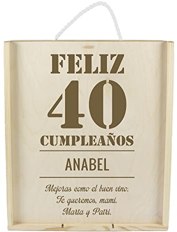 CALLE DEL REGALO Caja de Madera para tres Botellas de Vino grabada con Edad, Nombre y dedicatoria