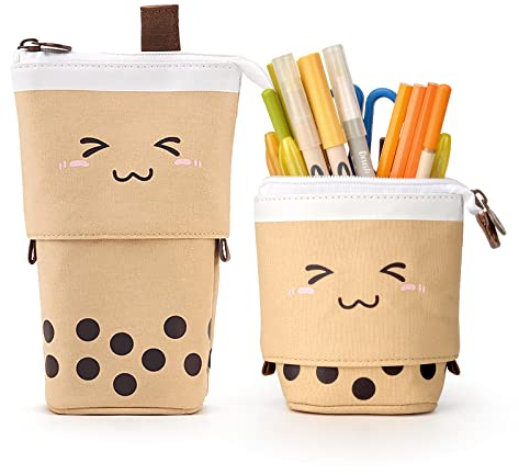 Maomaoyu Astuccio Telescopico per Bambina e Ragazza con Bello Gatti Kawaii, Astuccio Portamatite Matita Verticale, Astuccio Cancelleria per Insegnanti/Ragazzi/Adulti/Bambini,Marrone&Punto