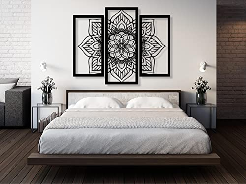 VAILLA Lotusblume Bilder, Lotusblüte Wandbild aus Holz, Wand deko in Schwarz Gold, 3D, Wandtatoo Home Wall Art Dekoration, Wandaufkleber, Moderne Deko für Zuhause Büro Schlafzimmer, Wohnzimmer
