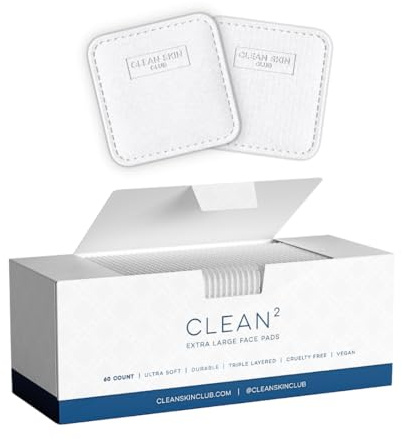 Clean Skin Club Clean² Pads 2.0 [NEW & Improved Edges] Guaranteed Not to Shed & Tear, Unique Triple Layers, Textured Side & Ultra Soft Side, Organic Disposable Cotton, Pair with Makeup Remover 2 Pack