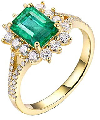 ANAZOZ Ring 750 Echt Gold Damen, Smaragd Ringe 2 Karat Ring Geburtsstein Mai Verlobungsring Damen Personalisierte
