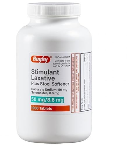 Rugby Stimulant Laxative Plus Stool Softener - Docusate Sodium, 50 mg - Sennosides, 8.6 mg - 1000 Tablets