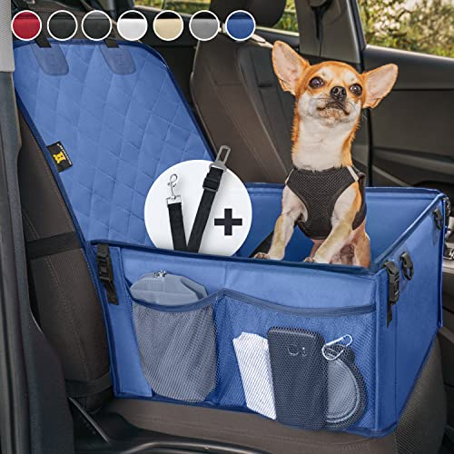 HELDENWERK Extra Stabiler Hunde Autositz -Verstärkte Wände und 5 Gurte - Wasserdichter Hundeautositz für Rück- und Vordersitz (Blau, Standardgröße)