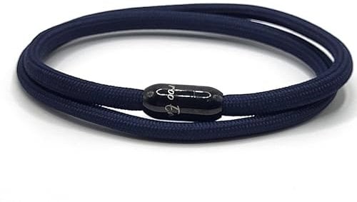 KAROO EARTH JEWELLERY Rope Bracelet | Unisex Braided Paracord Nautical Double Wrap Bracelet with strong Magnetic Clasp | Waterproof surfer bracelet (Medium Wrist (18-20cm), Navy with Black Clasp)