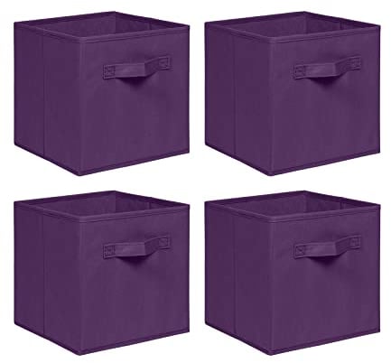 NICEME Foldable Cube Storage Unit Boxes, Non-Woven Fabric Storage Boxes Set, Clothes Drawers for Shelves, 26.5x26.5x28 cm (Dark Purple, Set of 4)