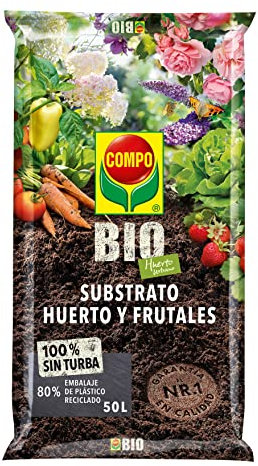 COMPO BIO Huerto Urbano Substrato Huerto y Frutales, Sin turba, Para hortalizas, frutales y plantas aromáticas, Apto para agricultura ecológica, 50 L