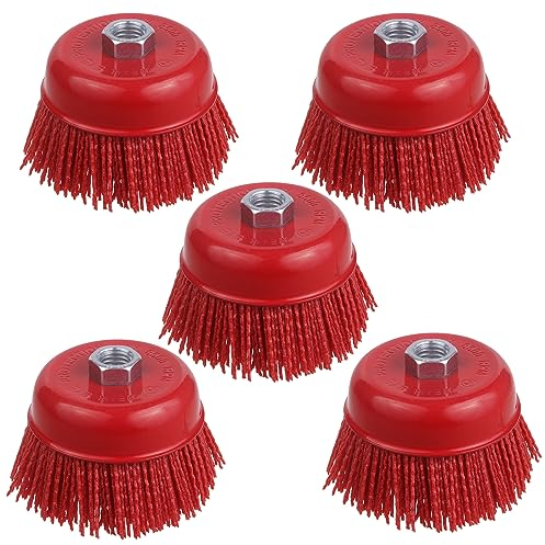 WENORA 4 Inch Abrasive Filament Nylon Cup Brush for Angle Grinder, 5/8 11 Thread Corrosion, Paint, for Surface Pre-Treatment of Various Metals (5 Pack)