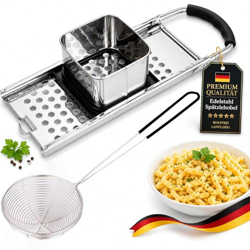 Edelstahl Spätzlehobel, Spätzle Set, Spätzlepresse, Spätzle Reibe, Spätzlehobel mit Teigschlitten, Spätzlereibe Ist Spülmaschinenfest, für Spätzle Und Knöpfle (Silber)