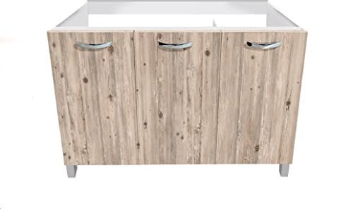MABEL Meuble sous-sol cuisine Node 3 portes organisateur en bois mélaminé finition bois facile à monter - L 120 cm x P 50 cm x H 80,5 cm