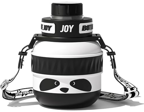 BOTTLE JOY Stainless-Steel Water Bottle: Kids Water Bottle, Leakproof Lid, Perfect Sip, Double Insulated, Eco-Friendly, Dishwasher Safe & Stylish Strap, Gifts for Kids (Panda, 16 oz)