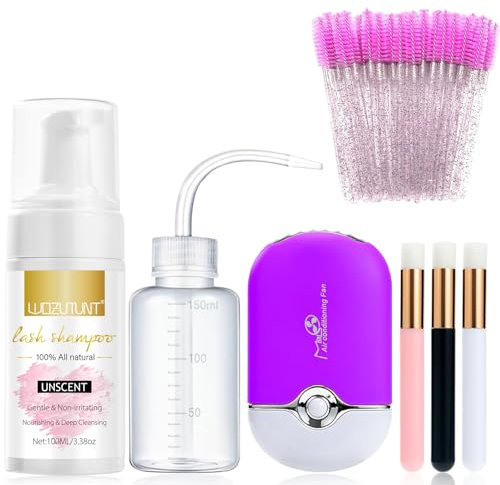 Nettoyant Pour Extensions De Cils, Mousse De Cils, Shampoing Pour Extensions De Cils, Mini Ventilateur Usb Rechargeable, Kit De Shampoing Électrique Portable Pour Climatisation (Violet)