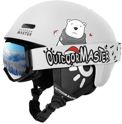 OutdoorMaster Kids Ski Helmet & Goggles Set - Snowboard Helmet with Durable PC Shell & EPS Foam, 12 Cooling Vents, Dial Fit, Safety-Certified for Boys & Girls
