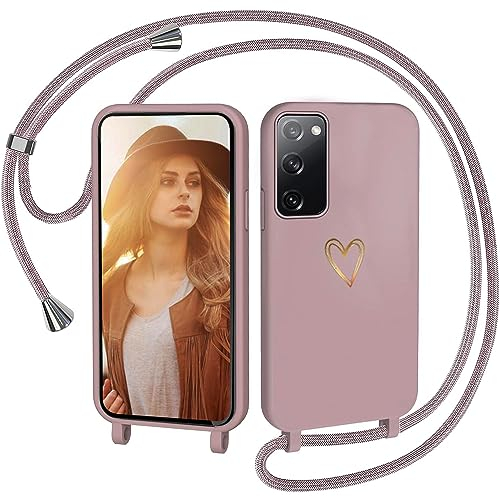CaseLover Handyband für Samsung Galaxy S20 FE Hülle mit Band, Herz Muster Silikon Necklace Handyhülle mit Abnehmbar Kordel zum Umhängen Stossfest Bumper Schutzhülle für Samsung S20 FE 4G/5G, Pink