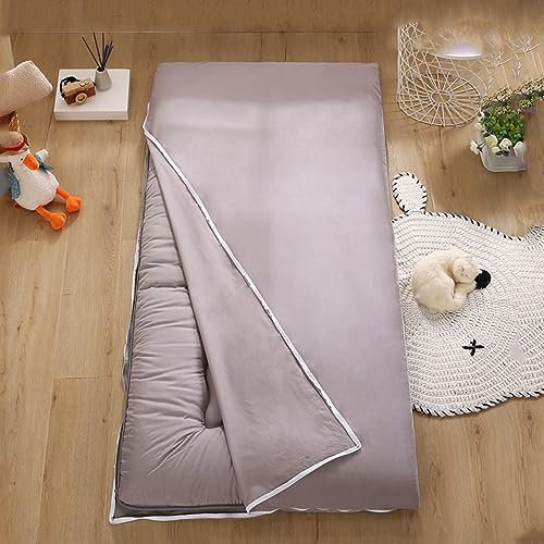 Maschinenwaschbarer Futon-Bodenmatratzenbezug,Bezug Aus 100% Baumwolle Mit Reißverschluss Für Traditionelle Japanische Futon-Matratze,Tatami-Matratzenschutzhülle,Grau,Twin/90x200cm