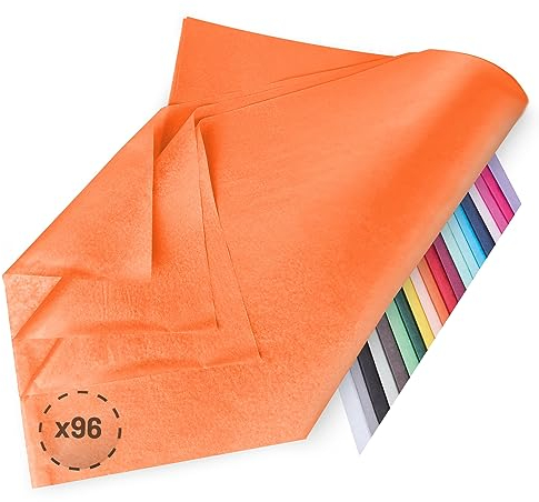 Verpackungswelt Seidenpapier 96 Blätter | 76x50 cm | Buntes Transparentpapier ideal als Verpackungsmaterial & Geschenkpapier | Papier zum Basteln | Schöne Dekoration | Bastelpapier in Orange