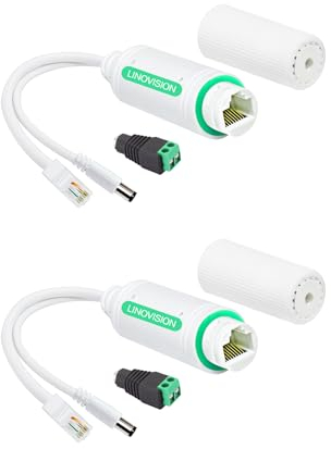 LINOVISION Splitter POE impermeabile DC12V, 10/100Mbps Outdoor Power Over Ethernet, IEEE802.3af/at POE a DC alimentatore per telecamere di sicurezza, AP wireless, telefono VoIP (confezione da 2)
