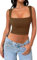 Cuptacc Tank Top Damen Y2K Bauchfreies Oberteil Square Neck Sexy Top Sleeveless Gym Basic Cropped Top Kaffee Klein S 34-36