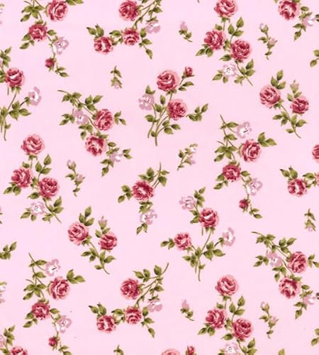 Rose & Hubble Tissu en popeline de coton imprimé floral de qualité supérieure, 14,6 m de large, 100 % coton, idéal pour les travaux manuels, la couture, le patchwork et la couture (rose, 1 mètre