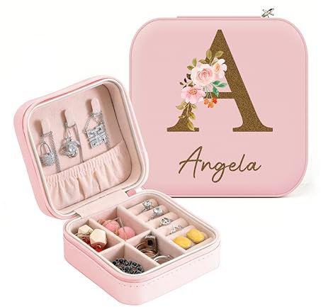 ALBK Boite a Bijoux Femme Fille - personnalisée cadeau femme avec nom, Petite boîte à bijoux de voyage personnalisée, Boîte à Bijoux Voyage Rangement Bijou pour Collier Boucle d'oreille Bracelets