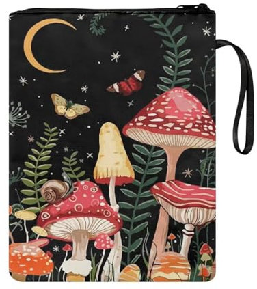 KUIFORTI Buchhüllen mit Pilzdruck, Kinder-Buchhülle mit Reißverschluss, Pilzbuchhüllen, Schutz, Geschenk für Buchliebhaber, Buchhülle, Buchhülle, Schutz, Lesezubehör, Geschenk