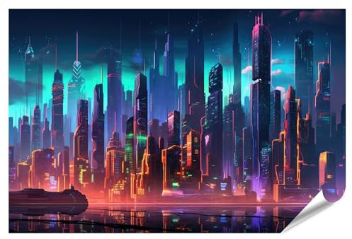 islandburner Prime XXL Bild Poster City Skyline Cyberpunk Neon Dunkel Aig City Skyline Cyberpunk Neon Dun Premium Bilder Fotodruck