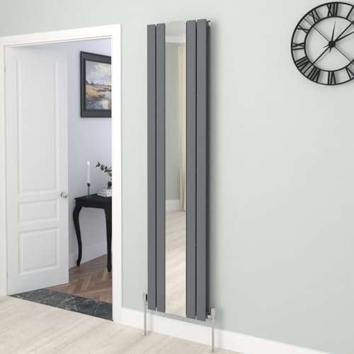 Warmehaus 1800 x 417mm Designer Vertical Radiator with Mirror Flat Panel Central Heating Double Column Radiator Anthracite